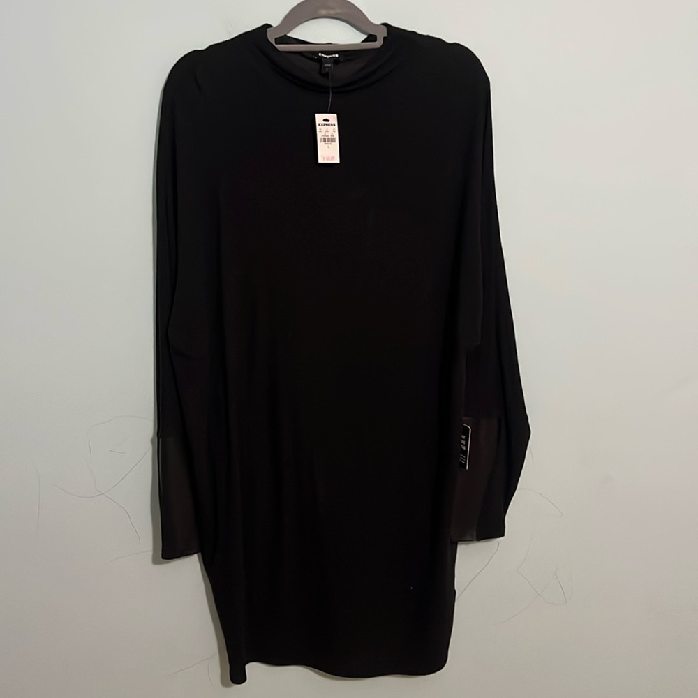 Black long sleeve midi dress with leather sleeve cuffs